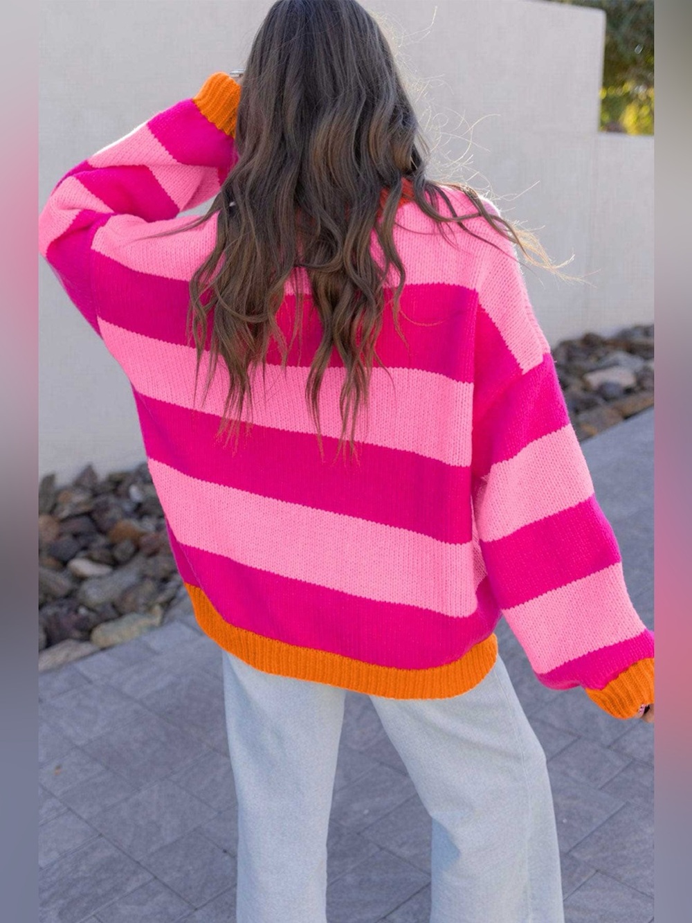 Color-Block Striped Dropped Shoulder Sweater - Picture 3 of 4